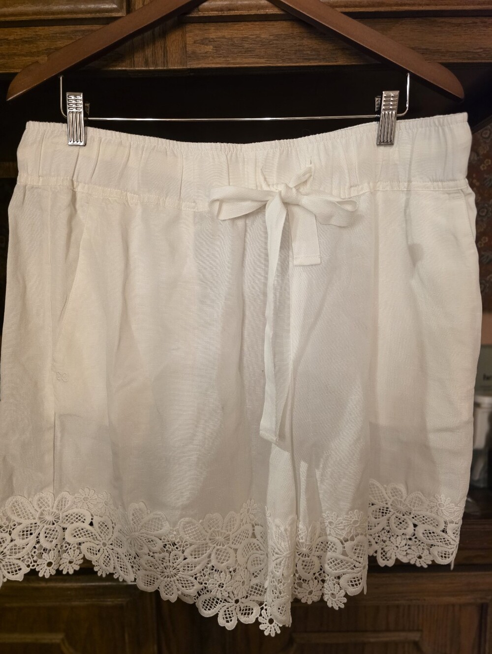 Wimans Maeve White  Shorts with Lace Trim and Drawstring